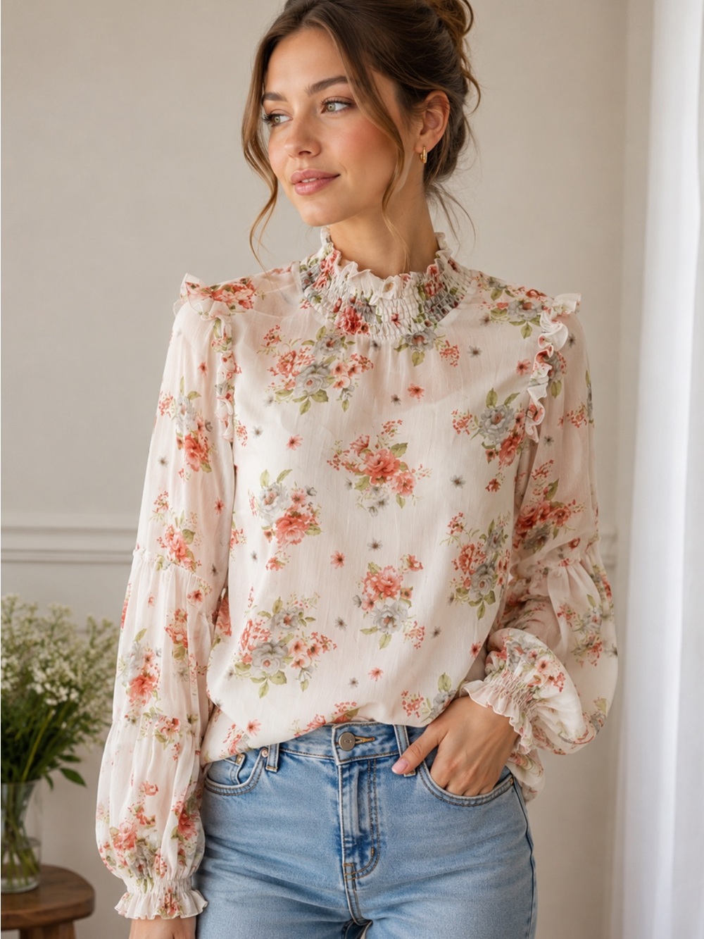 Poppi Romantic Floral Blouse Top Sz XL